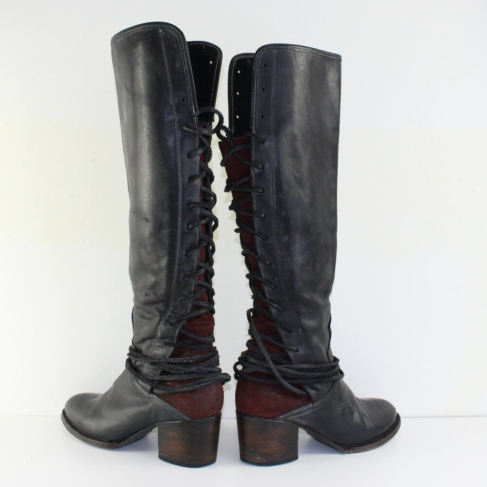 Freebird Steven Coal Tall High Black Black Leather Boots (7 US) - Picture 3 of 11